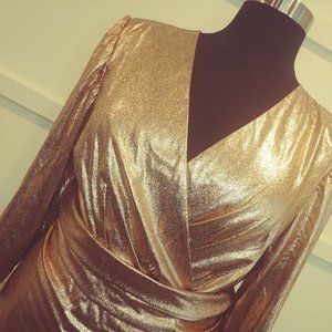 METALLIC TEXTURED WRAP DRESS